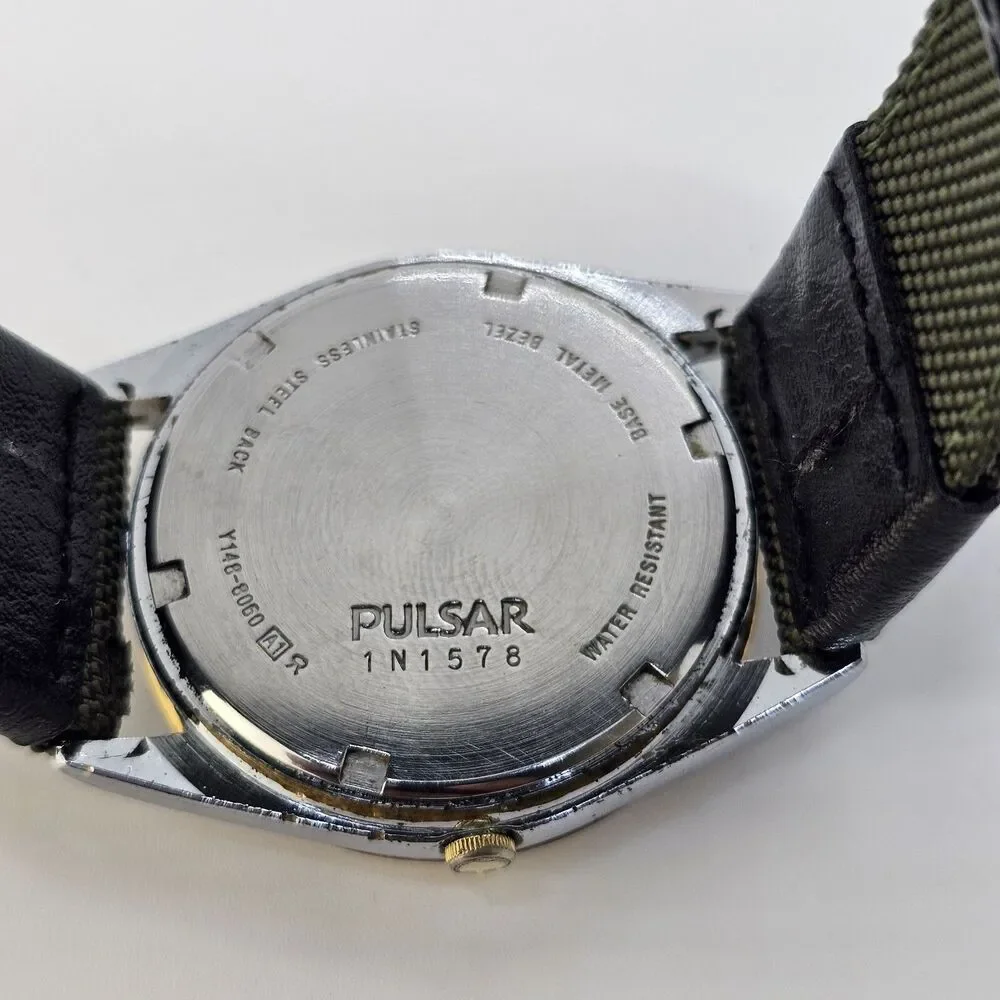 VTG Pulsar Men's Watch 35MM Gray Dial Day Date New Canvas‎ Bands New Battery